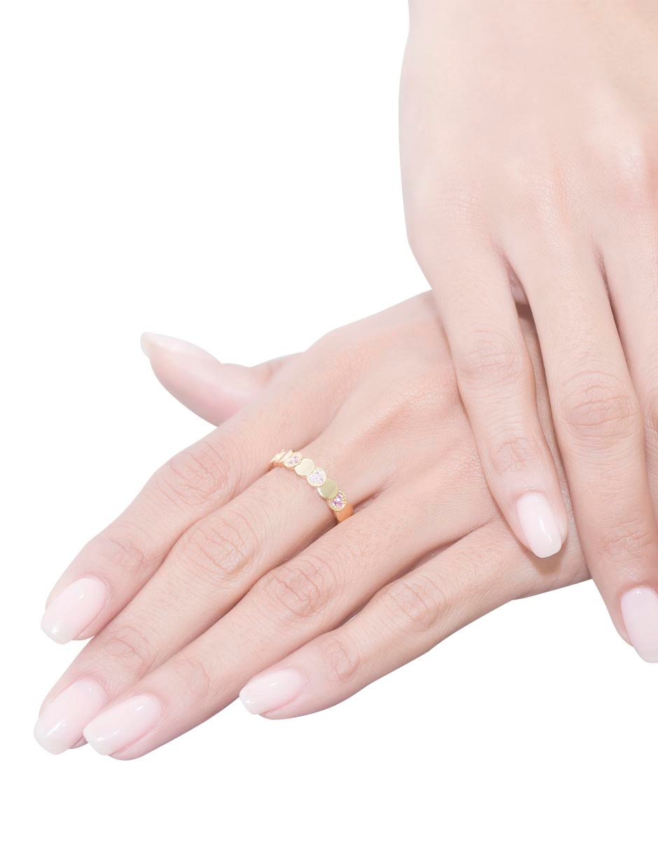 Anillo circular 14 k de oro zafiro rosa brillante