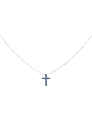 Collar de cruz de oro blanco 14 K