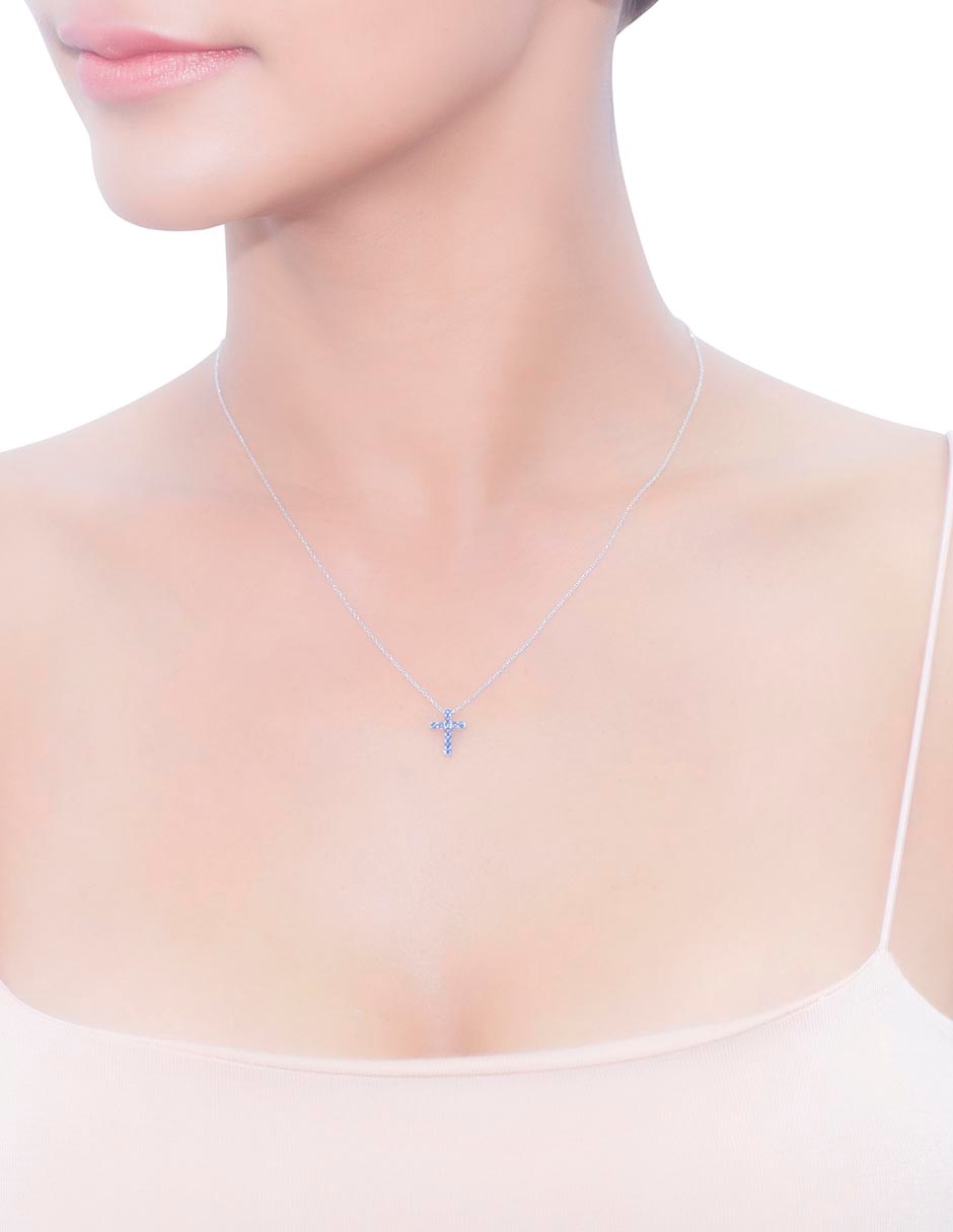 Collar cruz de oro blanco 14 K 3