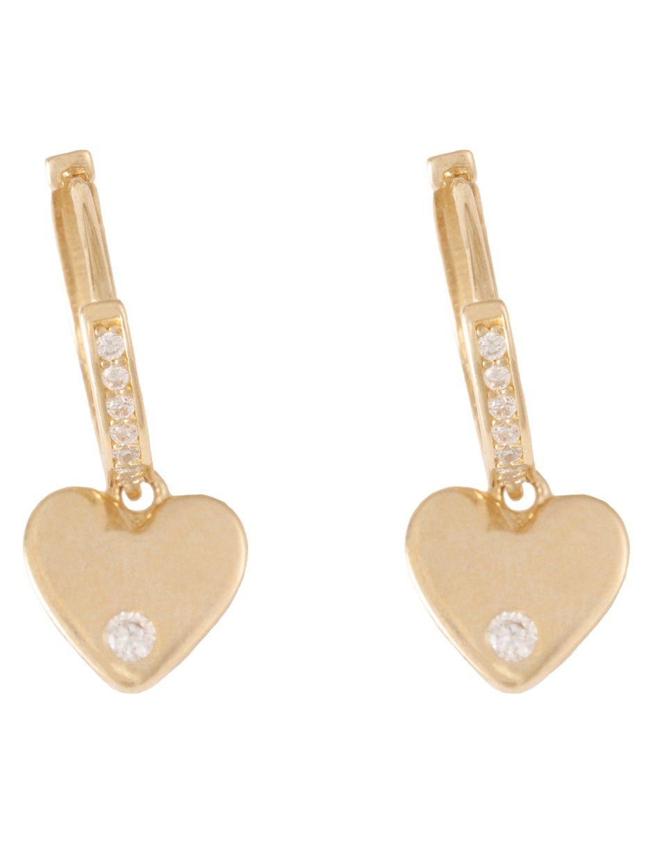 Huggies de corazón Sini de oro 14 k con acabado pulido zirconia
