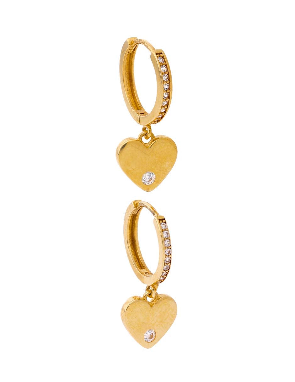 Aretes de corazón de oro 14 K con acabado pulido 2