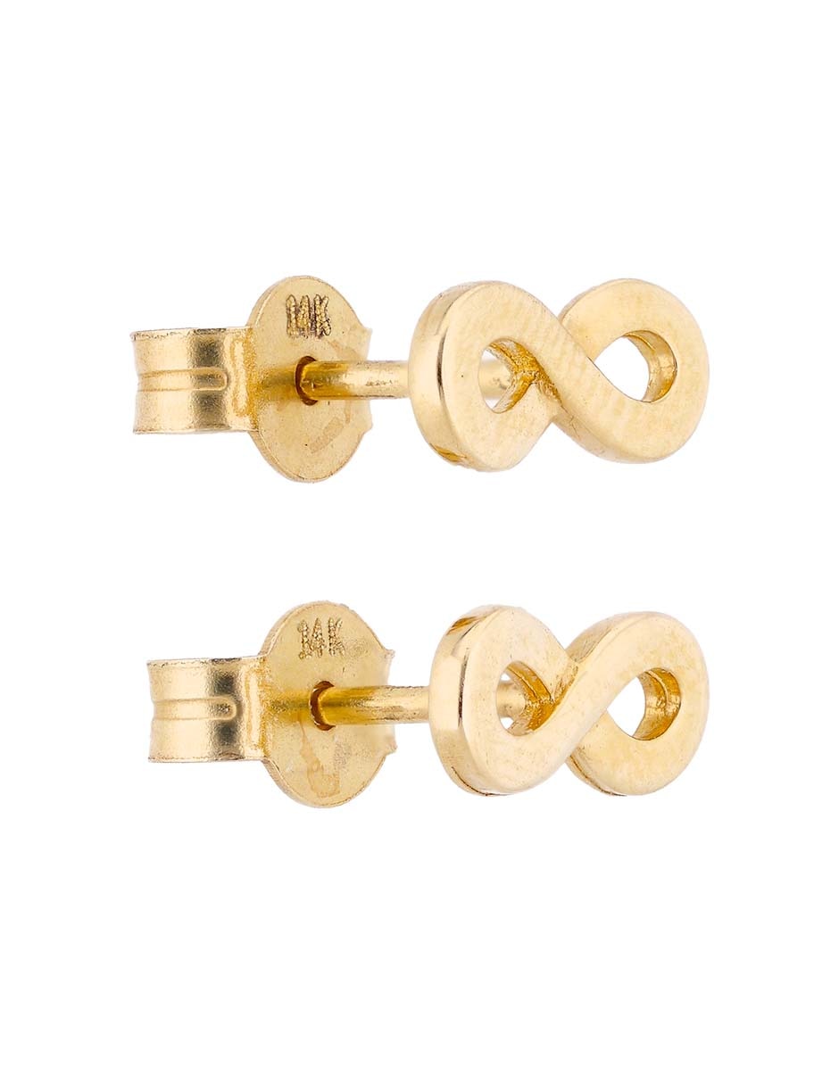 Aretes cortos de infinito Sini de oro 14 k con acabado brillante