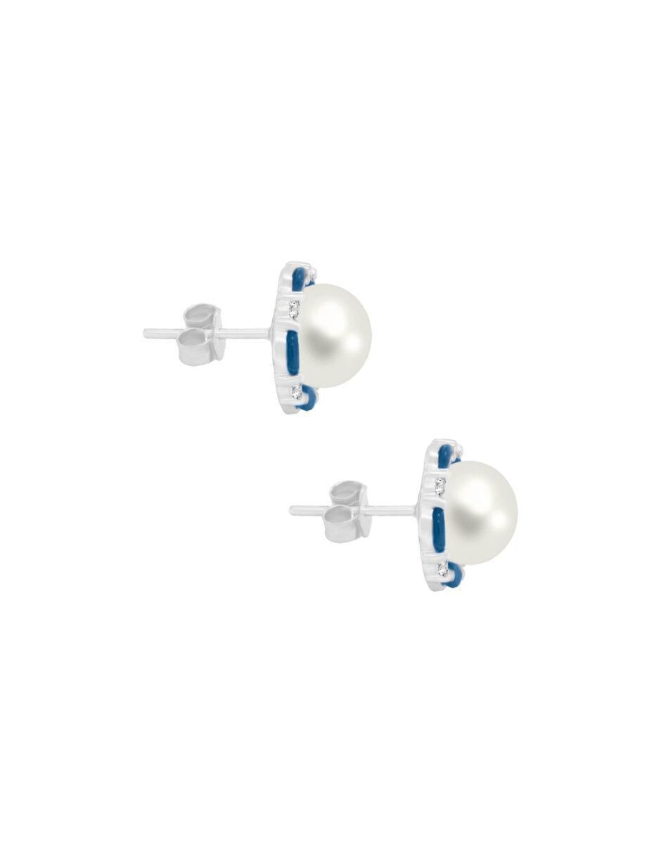 Aretes redondos de oro blanco 14 K con acabado brillante zafiro y diamante 2