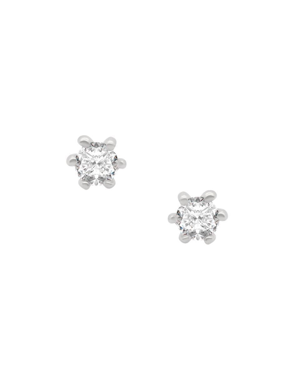 Aretes redondos de oro 14 K con acabado brillante diamante 1