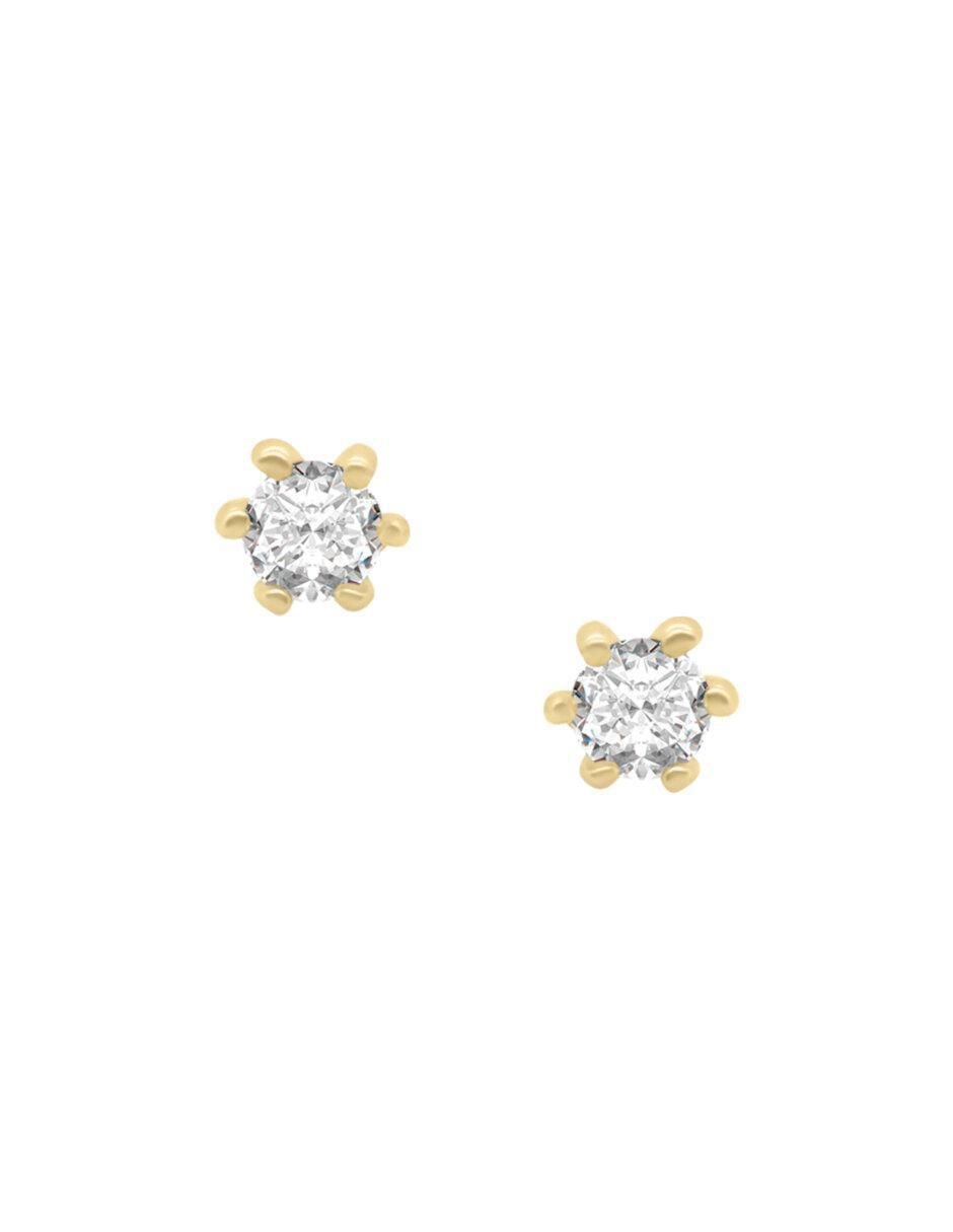 Aretes redondos de oro 14 K con acabado brillante diamante Aretes redondos de oro 14 K con acabado brillante diamante