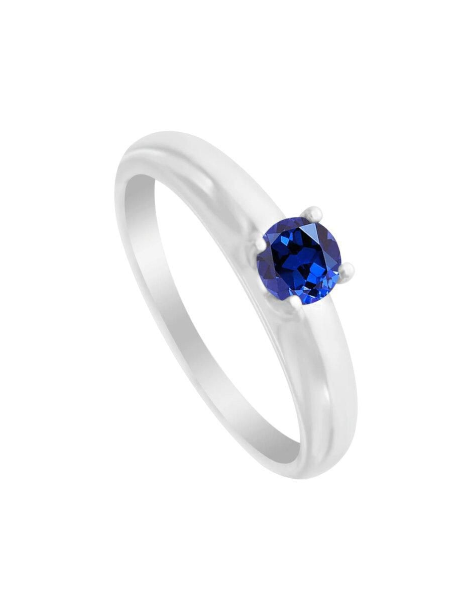 Anillo redondo Azul 14 k de oro zafiro brillante 4