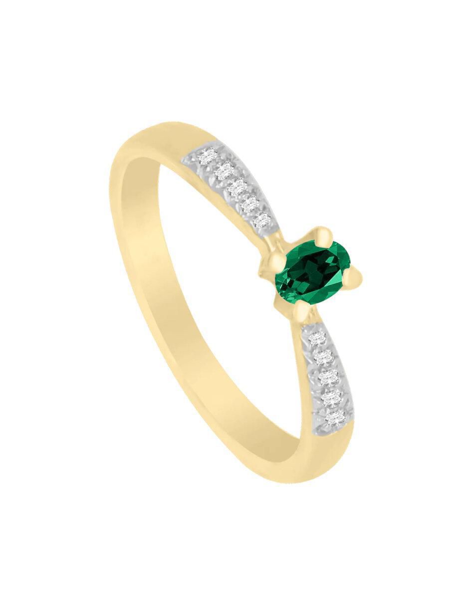 Anillo redondo Miloro 14 k de oro esmeralda y diamante brillante 4