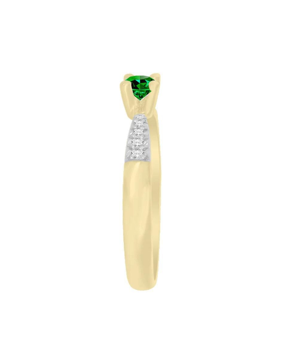 Anillo redondo Miloro 14 k de oro esmeralda y diamante brillante 2