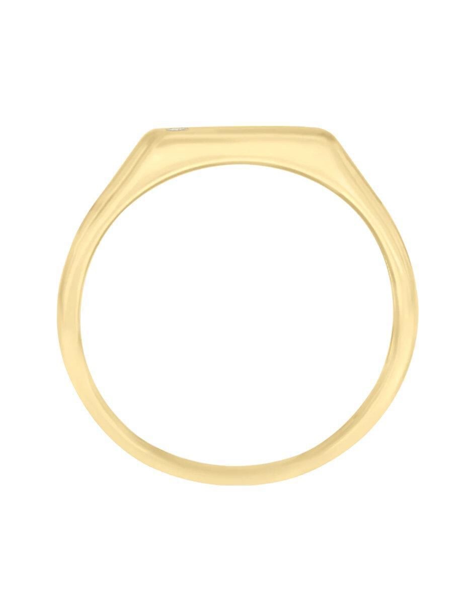 Anillo rectangular Sello 14 k de oro diamante brillante