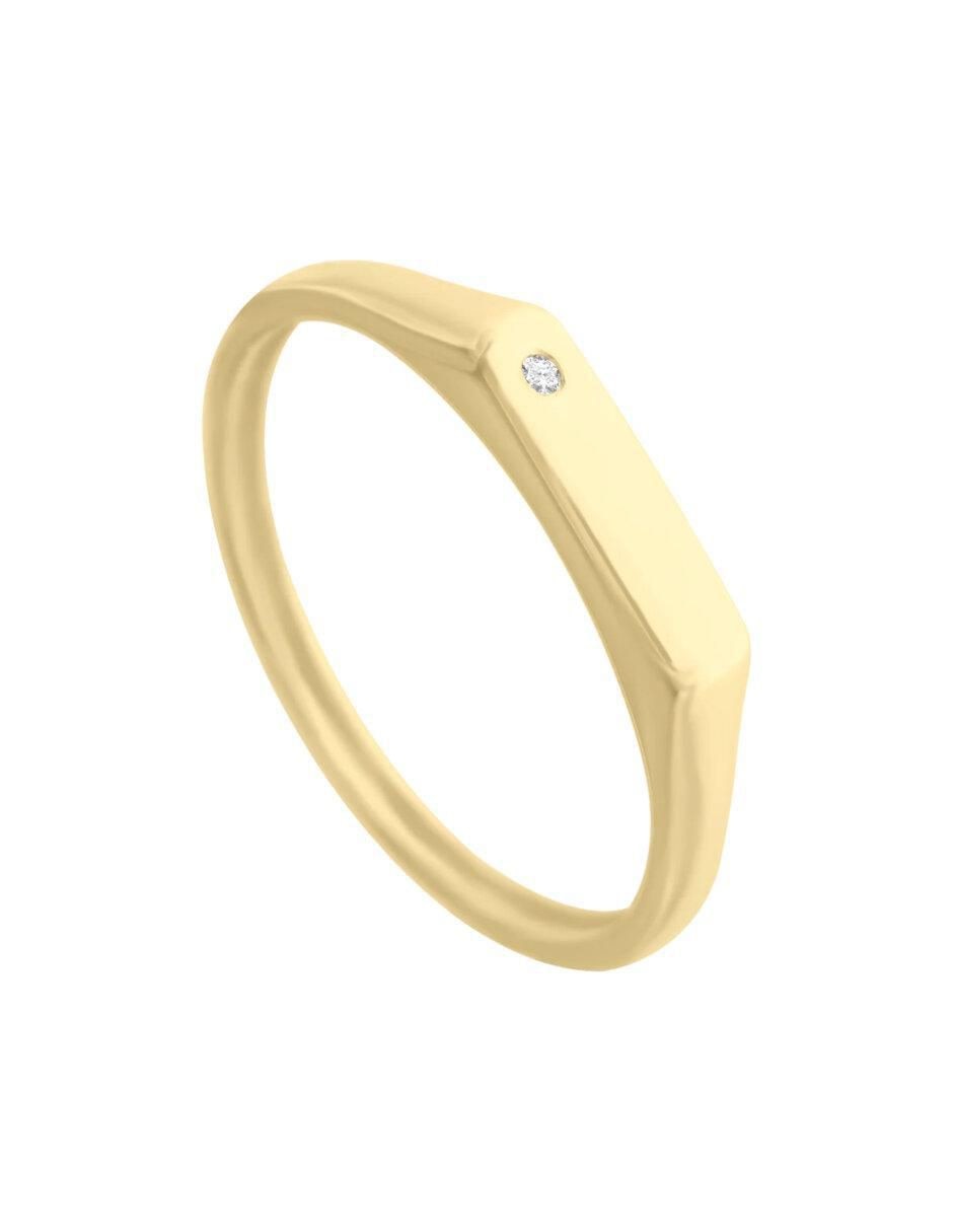 Anillo rectangular Sello 14 k de oro diamante brillante