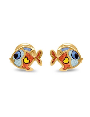 Broqueles de pez de oro 14 K con acabado esmaltado