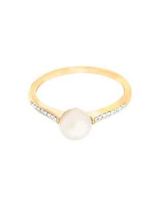 Anillo redondo Diane 14 k de oro diamante y perla brillante Anillo redondo Diane 14 k de oro diamante y perla brillante