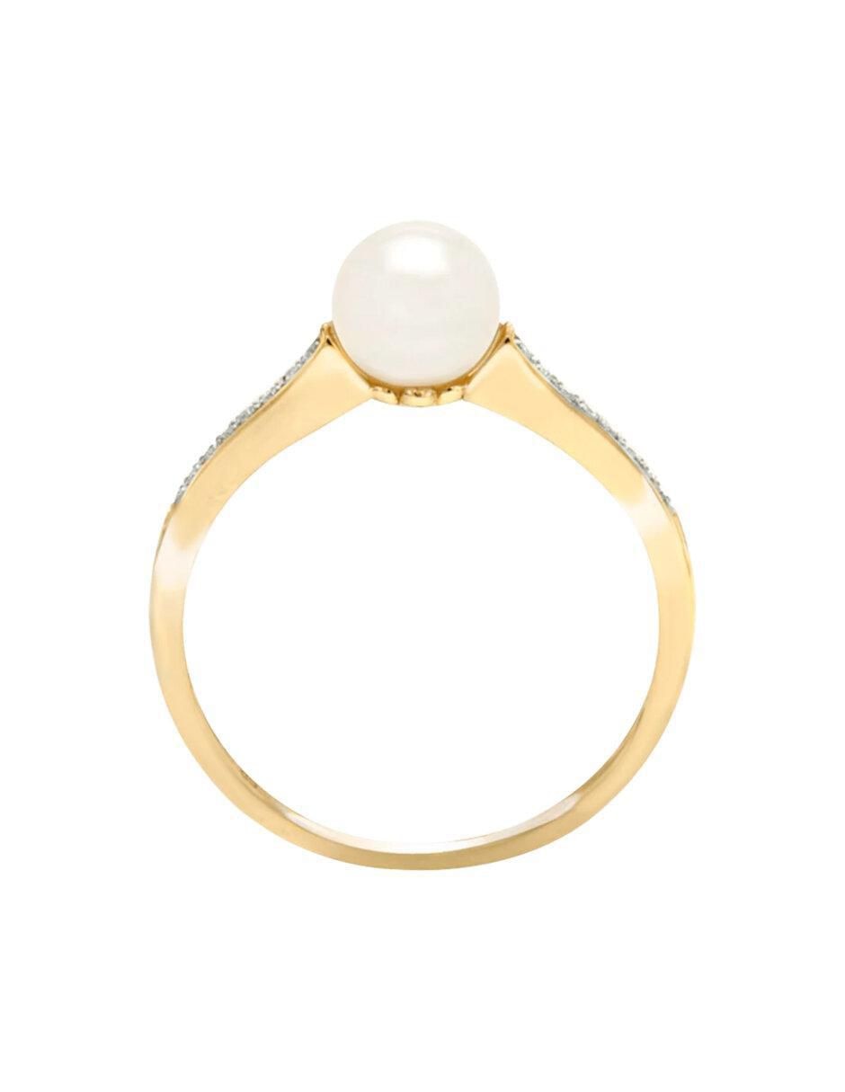 Anillo redondo Diane 14 k de oro diamante y perla brillante 5