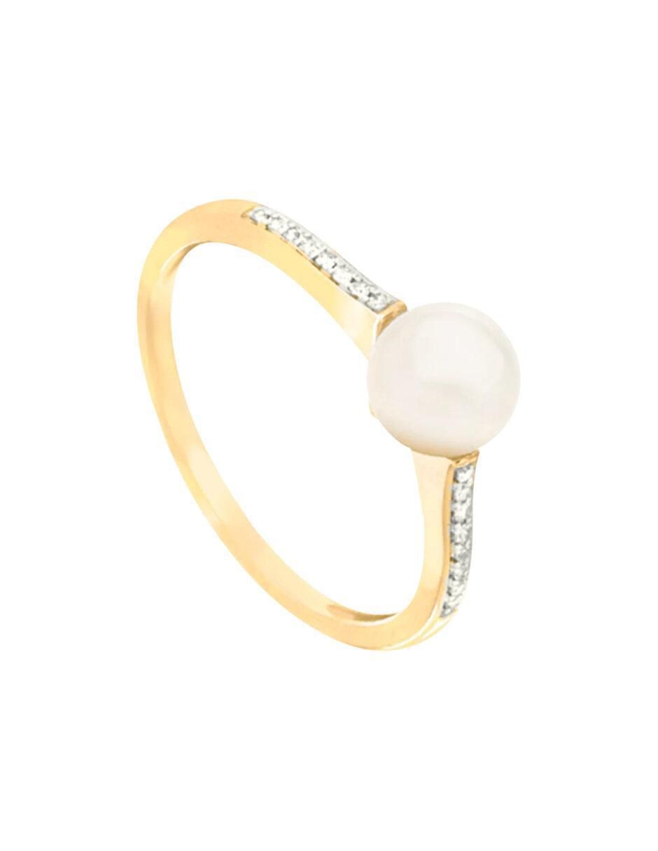 Anillo redondo Diane 14 k de oro diamante y perla brillante 4