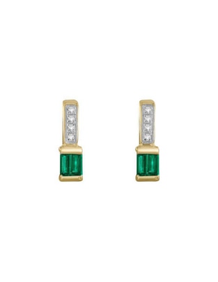 Aretes de oro 14 K con acabado brillante esmeralda y diamante