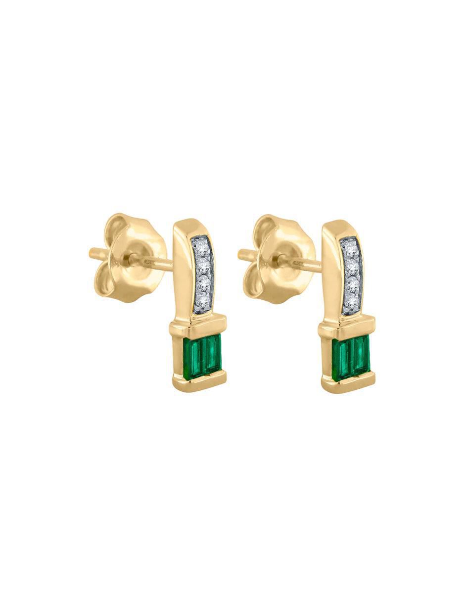 Aretes de oro 14 K con acabado brillante esmeralda y diamante 2