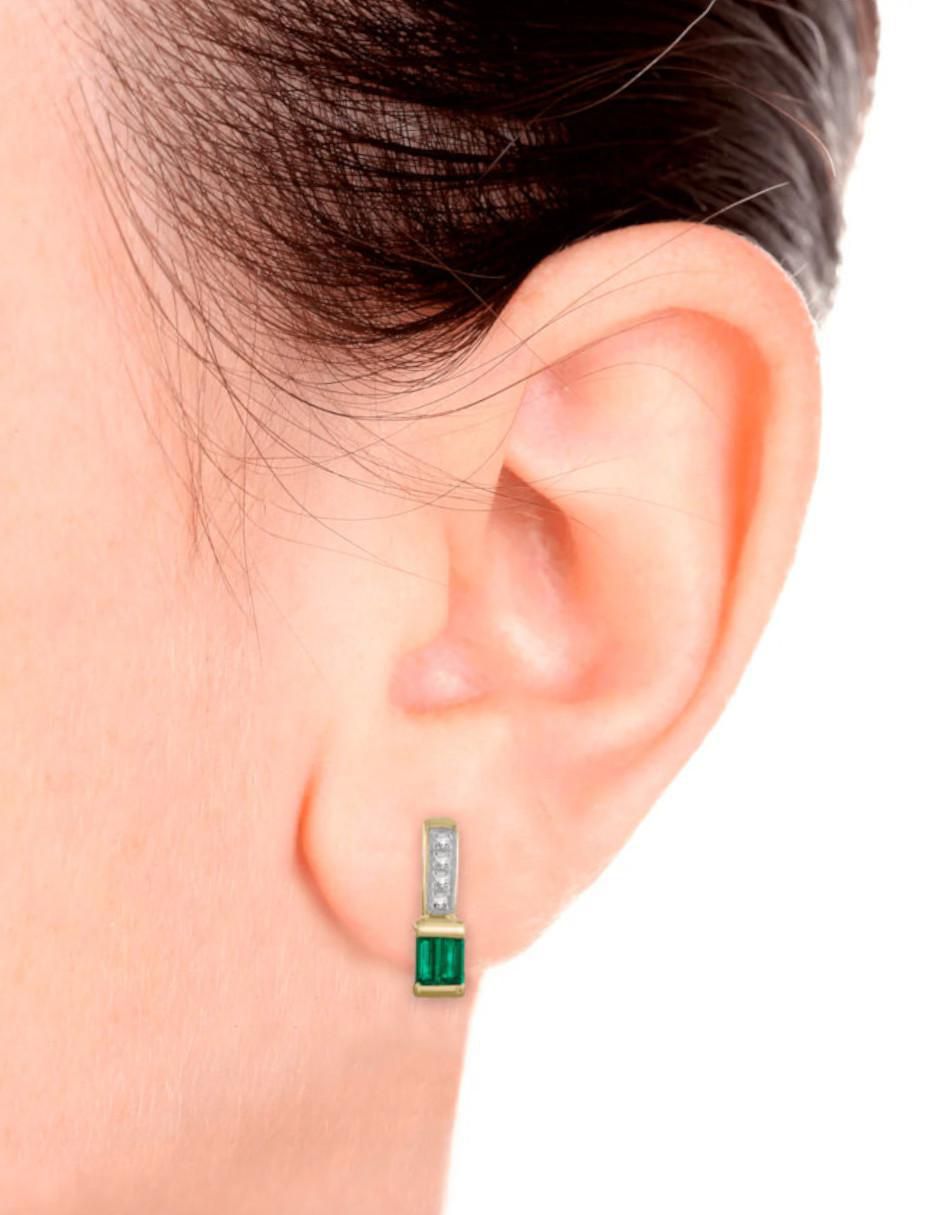 Aretes de oro 14 K con acabado brillante esmeralda y diamante 3