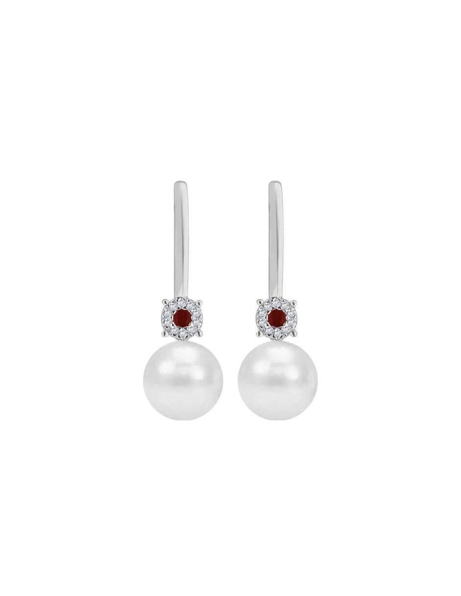 Aretes redondos de oro 14 K con acabado brillante rubí y diamante