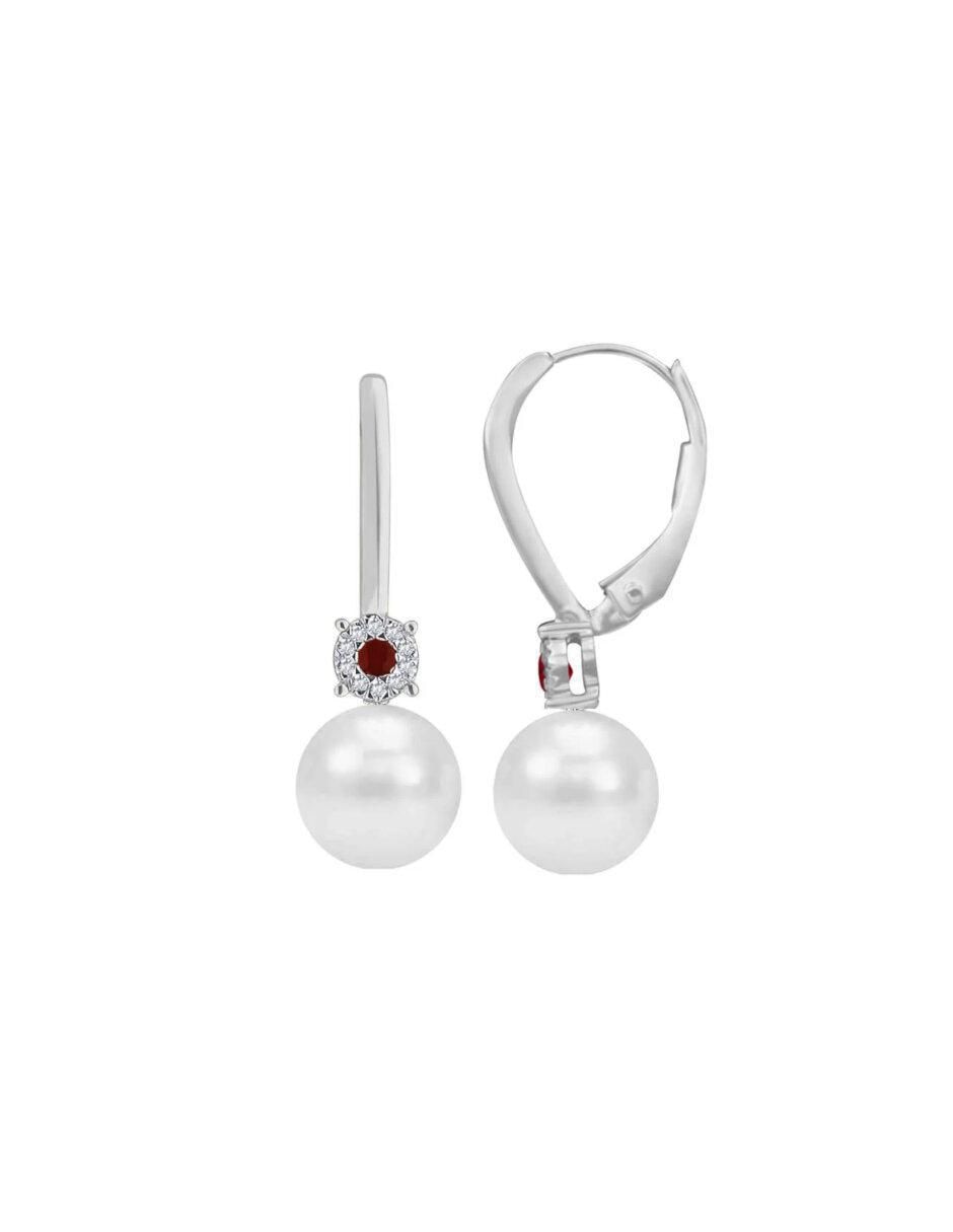 Aretes redondos de oro 14 K con acabado brillante rubí y diamante 2