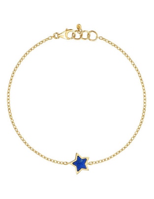 Pulsera de oro amarillo con lapislázuli 14 K acabado liso