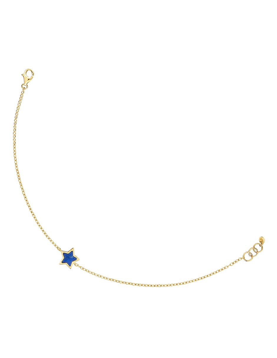 Pulsera de oro amarillo con lapislázuli 14 K acabado liso 2