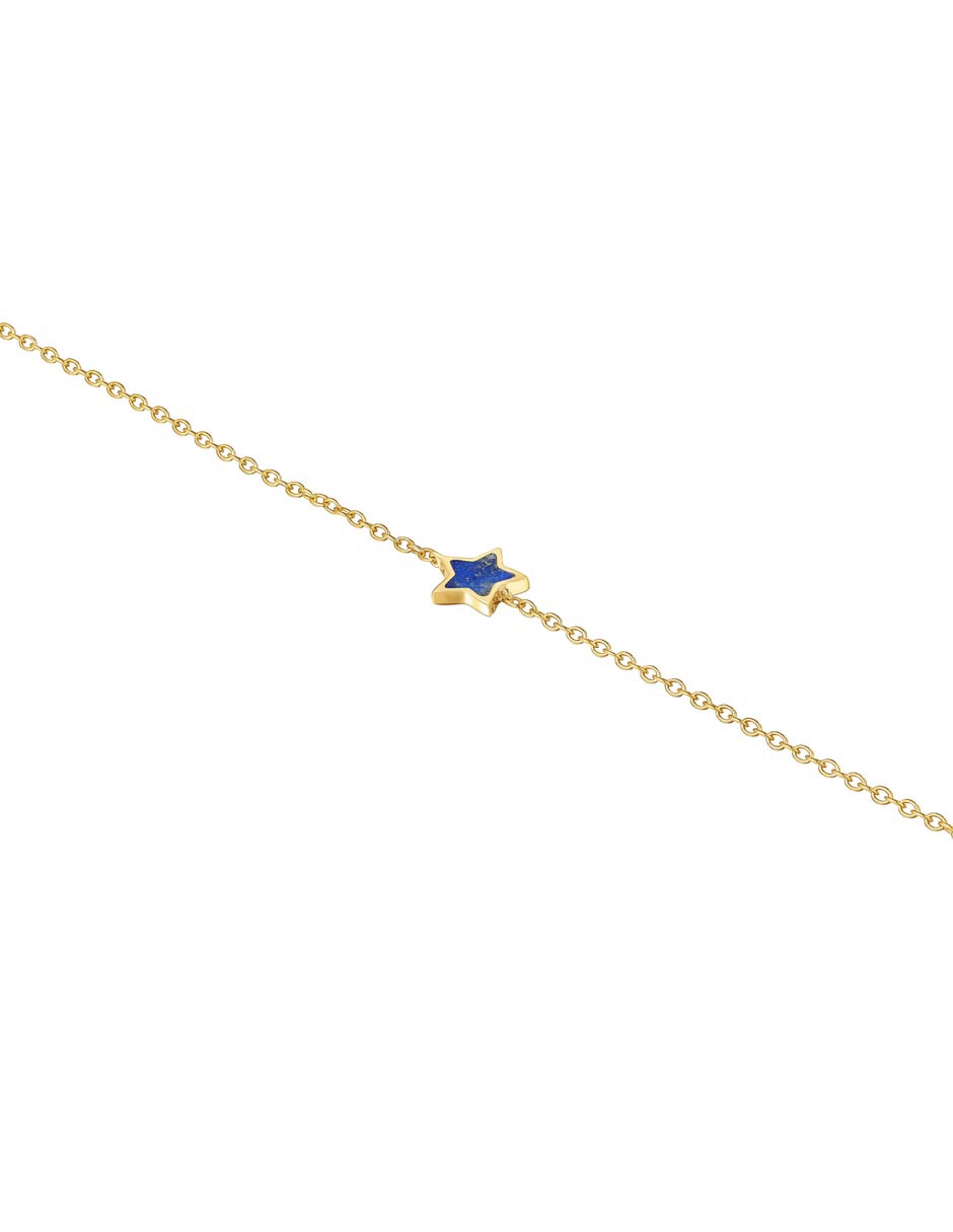 Pulsera de oro amarillo con lapislázuli 14 K acabado liso 3