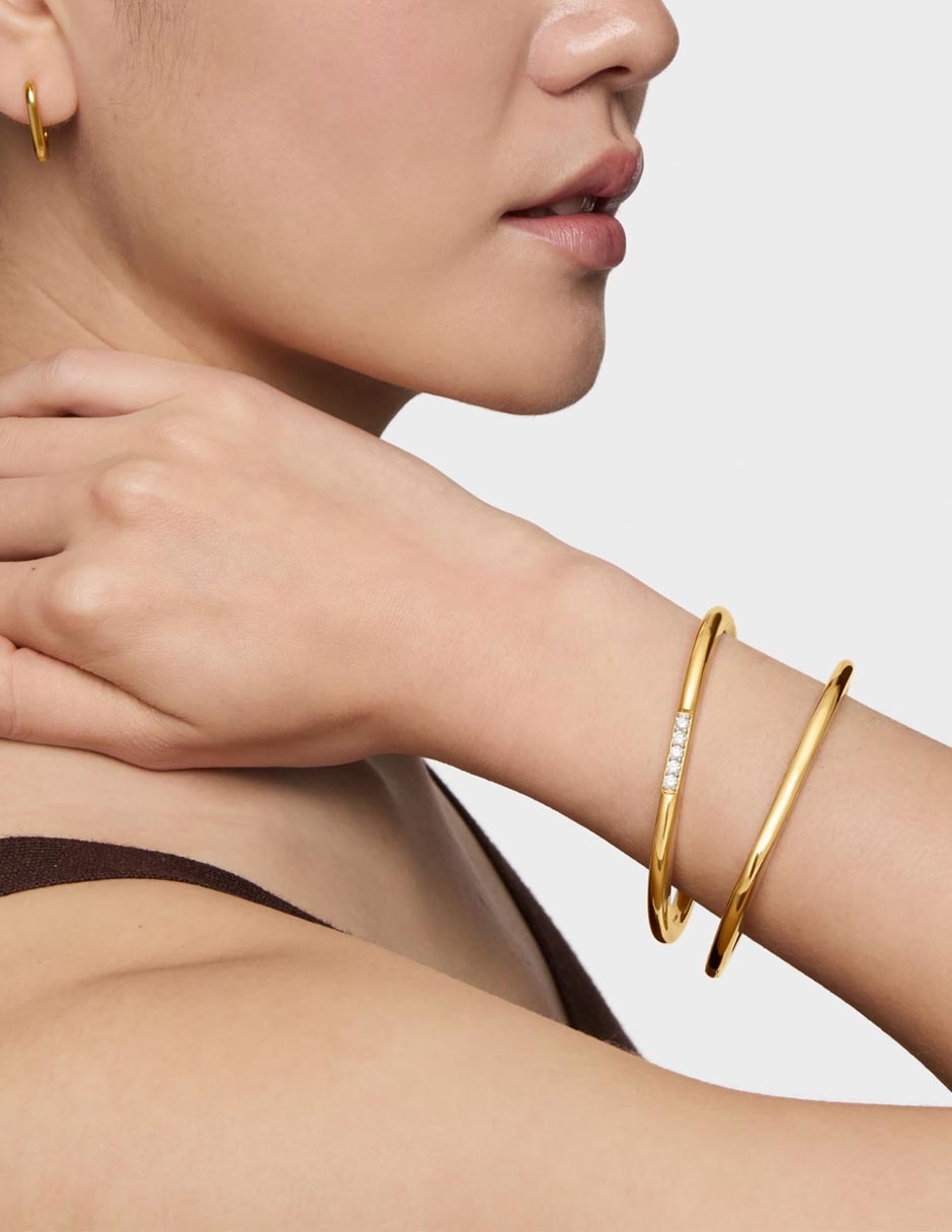 Pulsera de plata P 925 Line acabado baño de oro 9