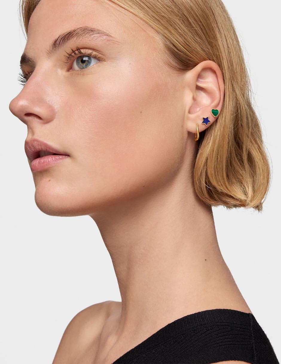 Aretes de corazón de oro amarillo 14 K con acabado brillante malaquita 5