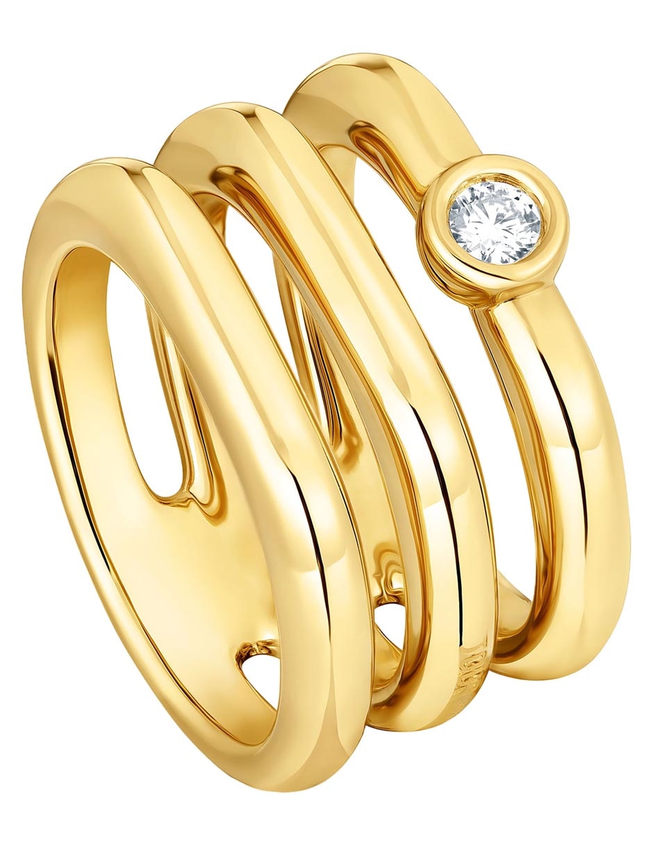 Anillo Line Lgd de plata P 925 diamante con acabado baño de oro 3