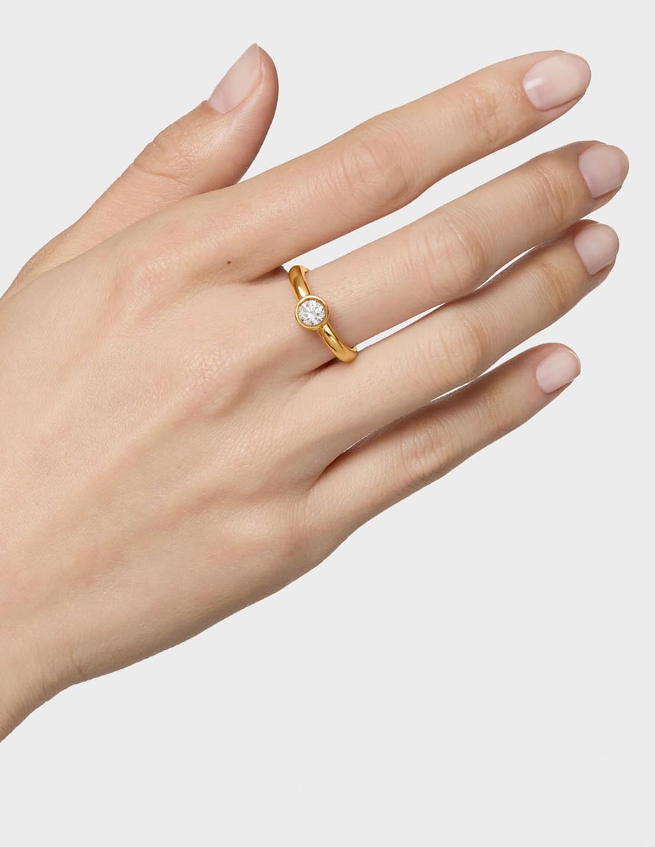 Anillo redondo Line Lgd de plata P 925 diamante con acabado baño de oro 13