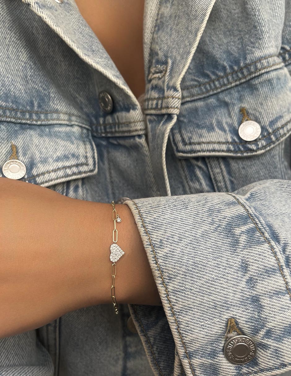 Pulsera de oro amarillo con diamante 14 k con acabado pavé