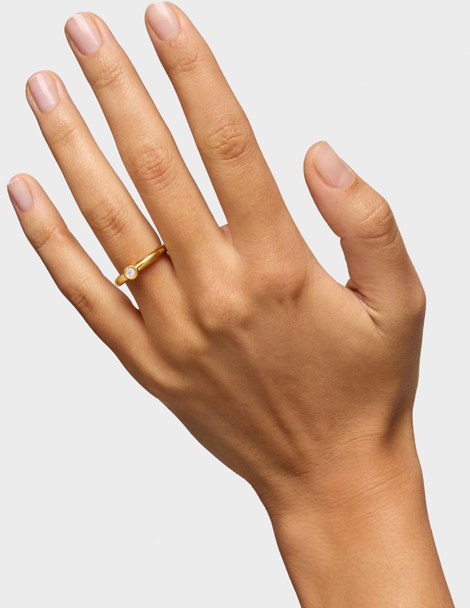 Anillo redondo Line Lgd de plata P 925 diamante con acabado baño de oro 13