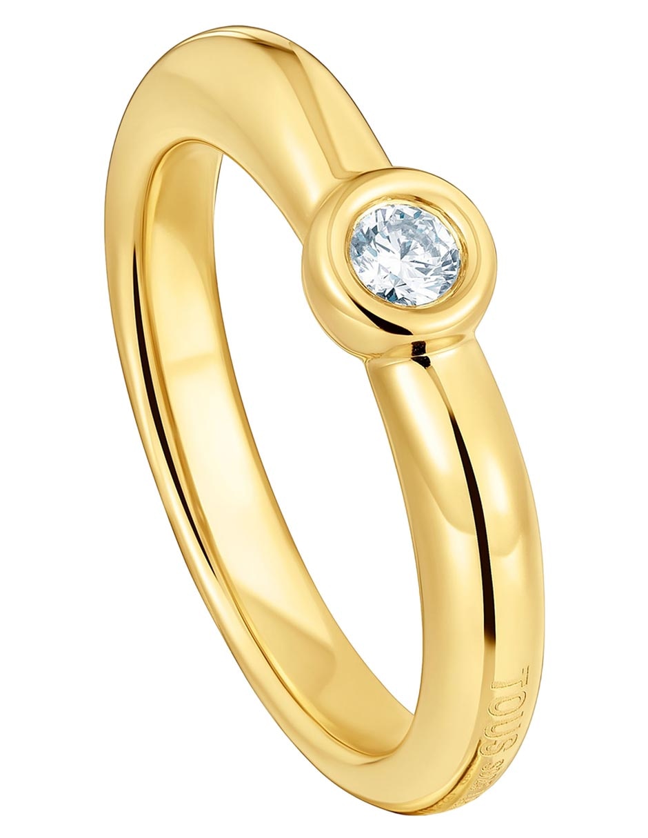 Anillo redondo Line Lgd de plata P 925 diamante con acabado baño de oro 7