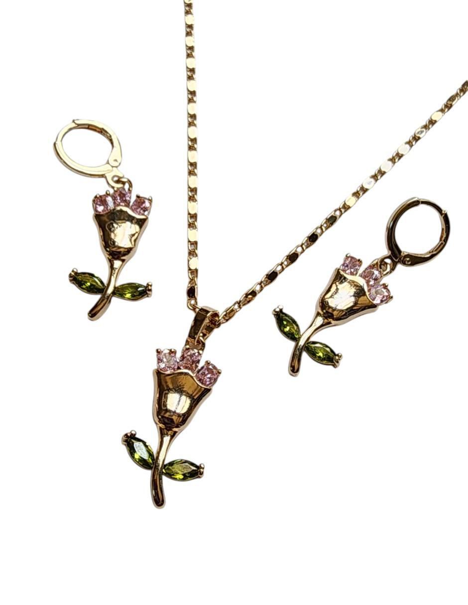 Aretes y collar de flor Amor zirconia 3
