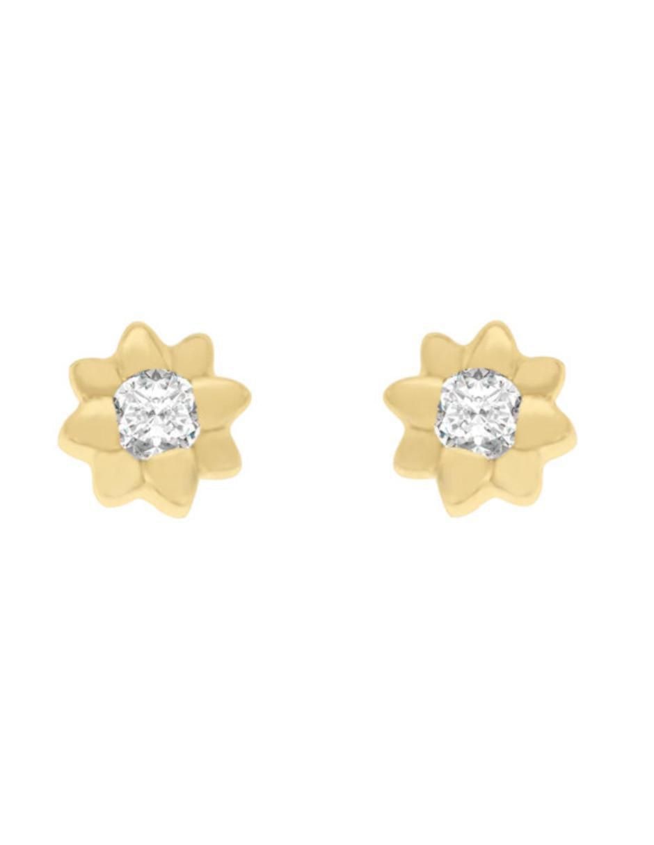 Aretes de flor de oro 14 K con acabado brillante diamante Aretes de flor de oro 14 K con acabado brillante diamante