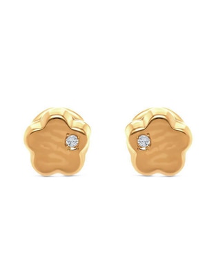Broqueles de flor de oro 14 K con acabado brillante diamante 1