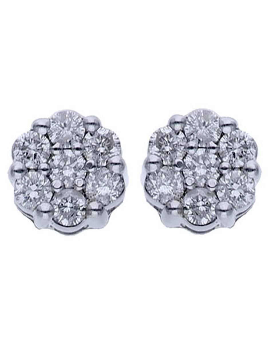 Broqueles de flor de oro blanco 14 K con acabado brillante diamante