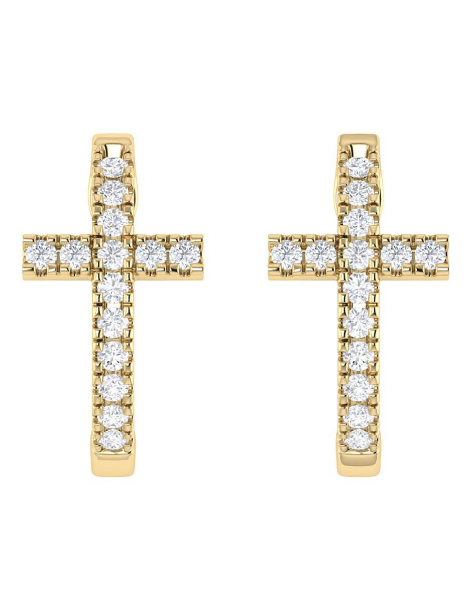 Arracadas de oro amarillo 14 K con acabado brillante diamante Arracadas de oro amarillo 14 K con acabado brillante diamante
