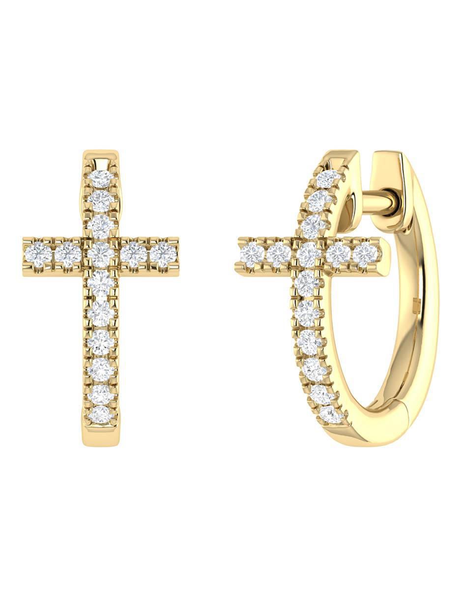 Arracadas de oro amarillo 14 K con acabado brillante diamante