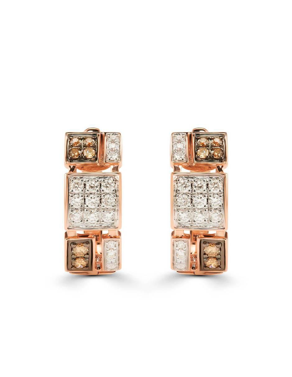 Aretes circulares de oro rosa 14 K con acabado brillante diamante Aretes circulares de oro rosa 14 K con acabado brillante diamante