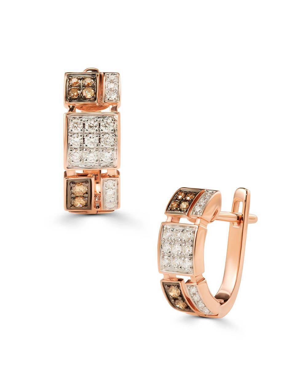 Aretes circulares de oro rosa 14 K con acabado brillante diamante 2
