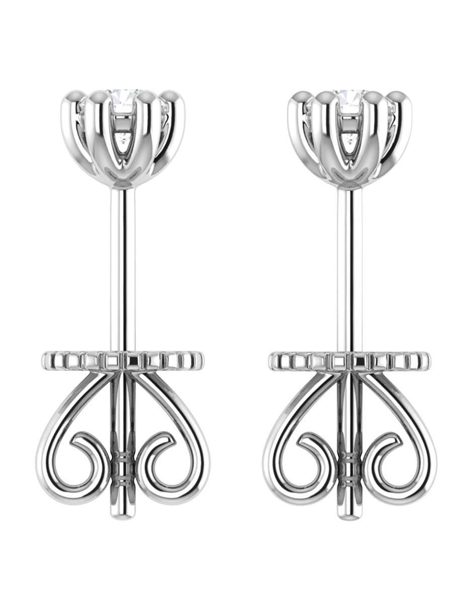 Broqueles de flor de oro blanco 14 K con acabado brillante diamante 5