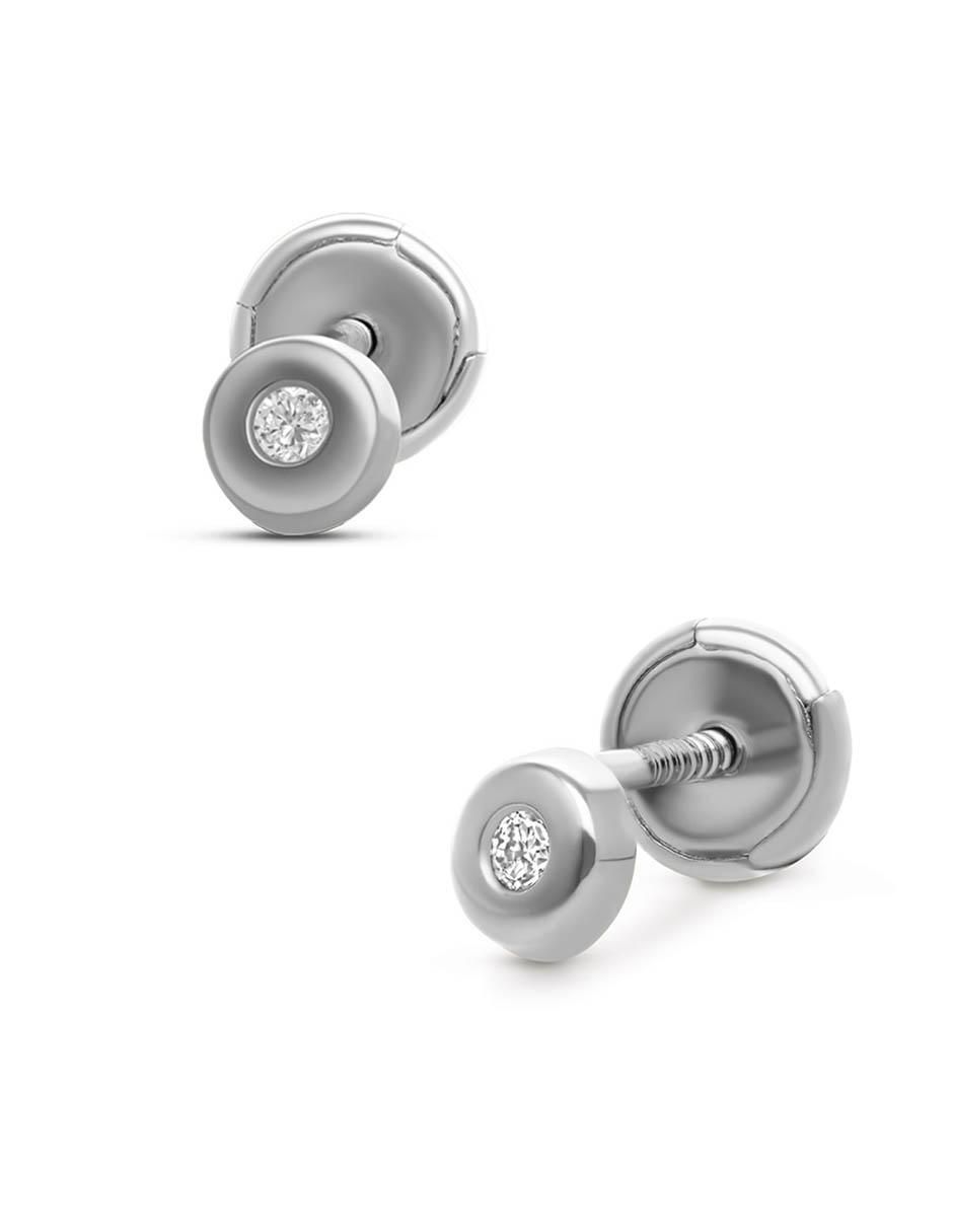 Broqueles redondos de oro blanco 14 K con acabado brillante diamante