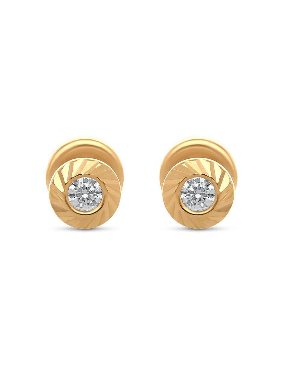 Broqueles redondos de oro amarillo 14 K con acabado brillante diamante