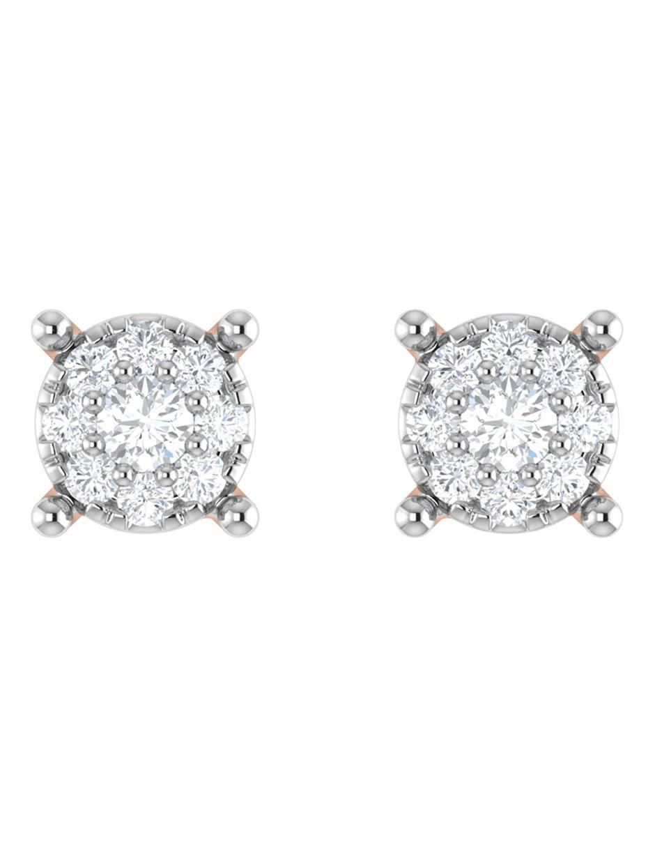 Broqueles circulares de oro rosa 14 K con acabado brillante diamante