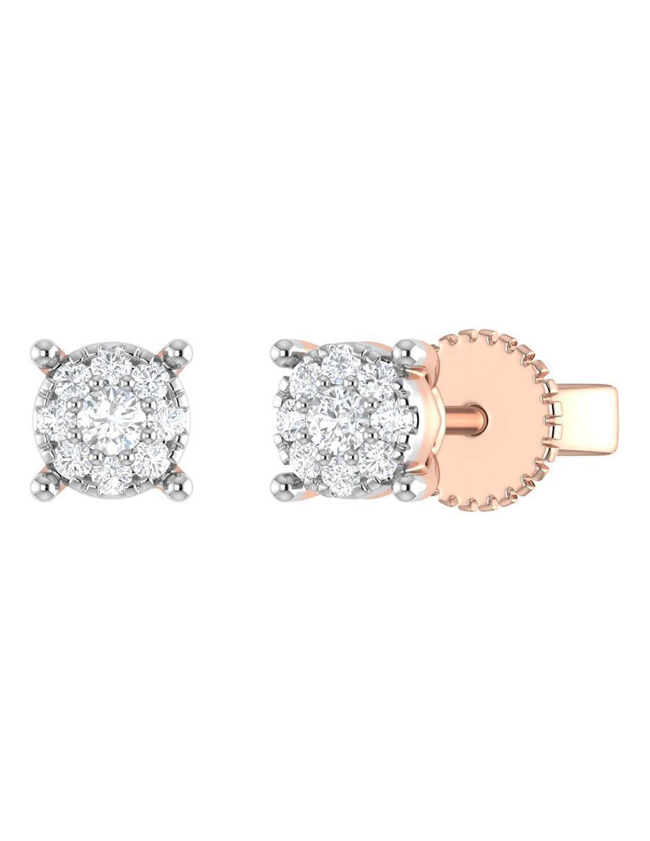 Broqueles circulares de oro rosa 14 K con acabado brillante diamante 2