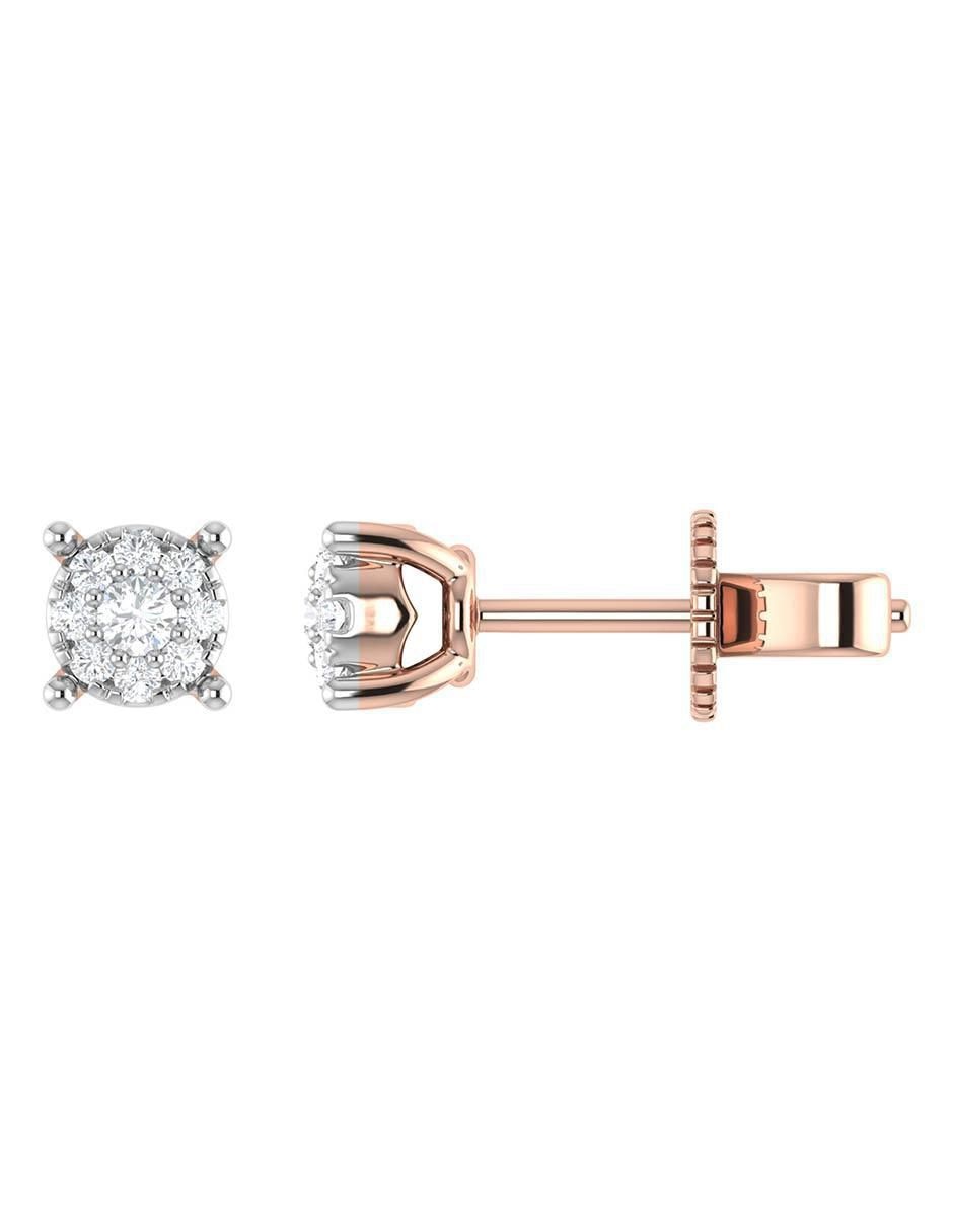 Broqueles circulares de oro rosa 14 K con acabado brillante diamante 3
