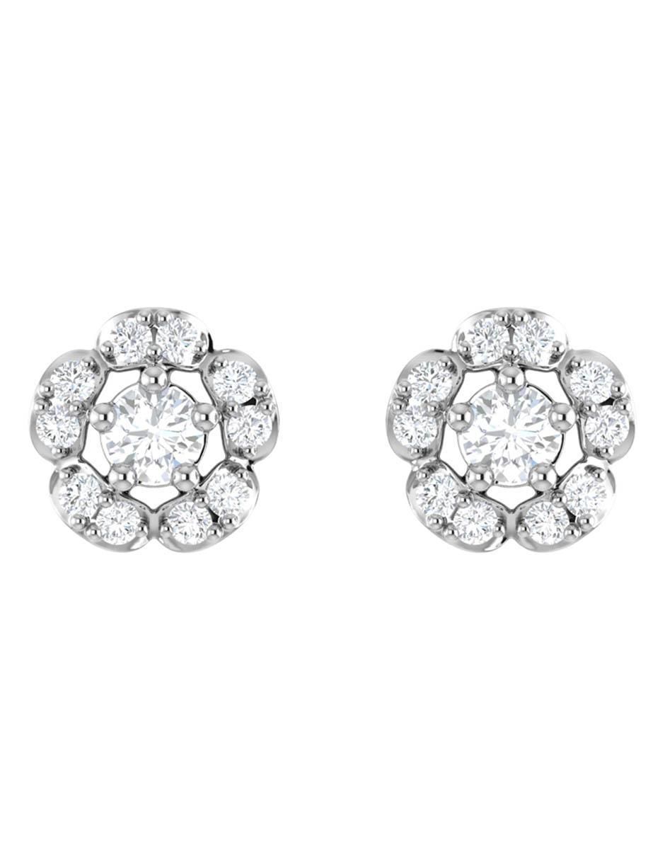 Broqueles de flor de oro blanco 14 K con acabado brillante diamante