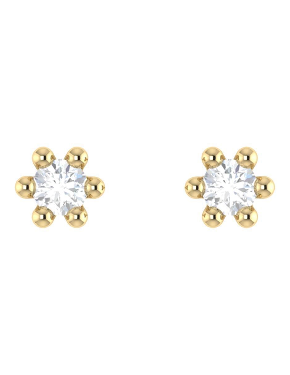 Broqueles de flor de oro amarillo 14 K con acabado brillante diamante Broqueles de flor de oro amarillo 14 K con acabado brillante diamante