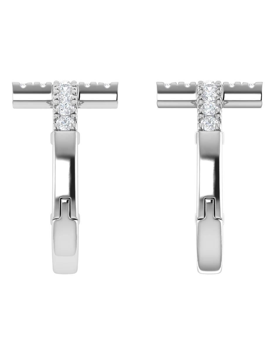 Arracadas de cruz de oro blanco 14 K con acabado brillante diamante 5